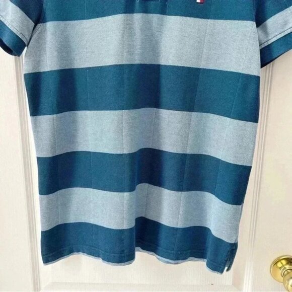 Tommy Hilfiger Mens Polo Shirt Custom Fit Short Sleeves Teal Green Stripes Small - Picture 5 of 13